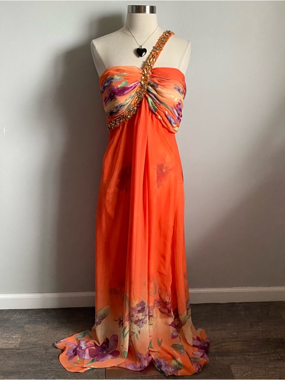 Vintage Y2K Fairy floral orange gemstone formal prom dress